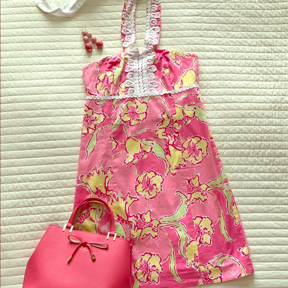 Pink Lilly Pulitzer Halter dress Hibiscus small 4